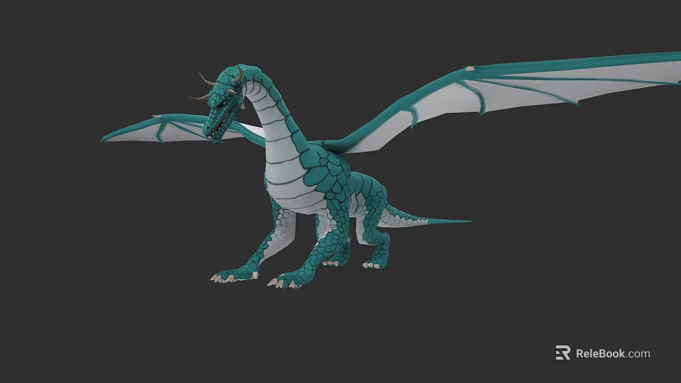 Mythical Flying Creature Green Dragon With Scales Horns And Wings 3d model 