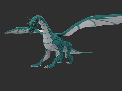 Mythical Flying Creature Green Dragon With Scales Horns And Wings 3d model