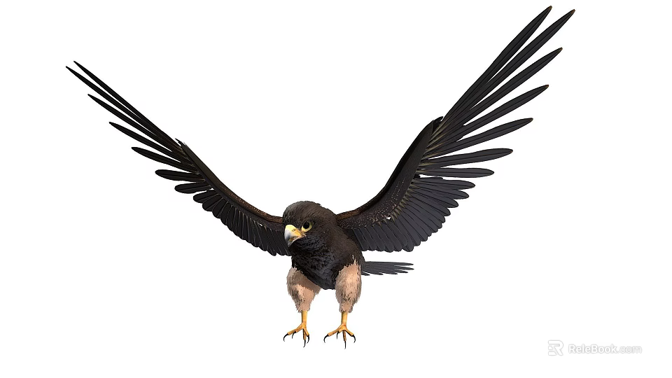 Game Movie Character Eagle with Spreading Black Wings Yellow Beak and Talons Standing Pose 3d model 