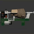 Green Wood Lathe Machine Processing Wooden Log With Metal Components And Control Panel