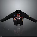 Black Leather Jacket With Multiple Patches Embroidered Designs And Text Elements 3d model
