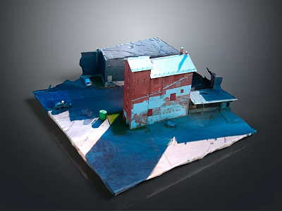 Small Building Model With Red And Blue Painted Walls Roof And Window Details 3d model