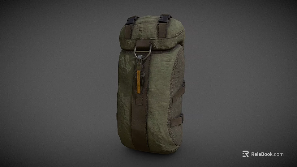 Olive Green Durable Backpack With Adjustable Straps And Metal Buckle Design 3d model 