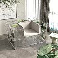 Transparent Frame Single Sofa With Plant Decoration And Light Colored Cushion In Modern Interior 3d model