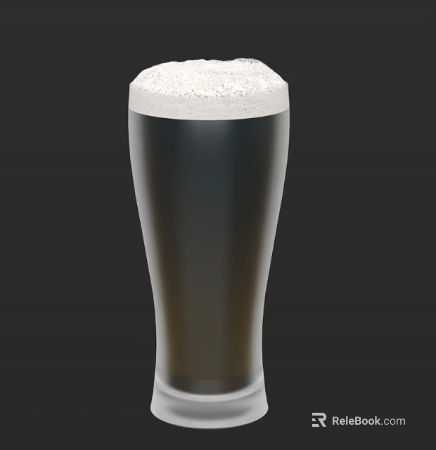 Tall Transparent Glass Filled With Dark Liquid And White Foam Against Black Background 3d model 