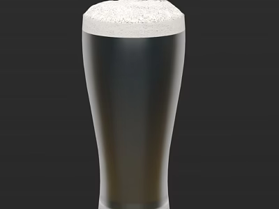 Tall Transparent Glass Filled With Dark Liquid And White Foam Against Black Background 3d model
