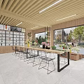 Specialty Store Interior Featuring Wooden Ceiling Slat Partition Circular Mirror Display Shelves And Green Plants