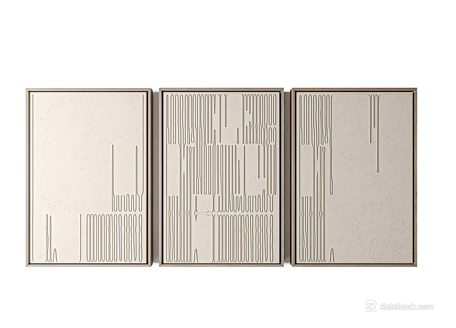 Set Of Three Modern Geometric Line Art Decorative Paintings For Home Interior Wall 3d model 