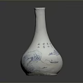 Artistic Hand Carved Ceramic Vase Featuring Blue Patterns And Chinese Characters 3d model