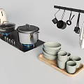 Modern Kitchen Cookware Set Including Pots Pans And Utensils 3d model