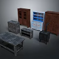 Various Vintage Wooden Furniture Collection With Cabinets Tables And Storage Units