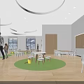 Kindergarten Interior With Wooden Elements Green Carpet White Furniture And Natural Light