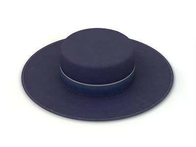 Stylish Dark Blue Hat With Round Crown Wide Brim And Blue Ribbon Band 3d model