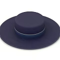 Stylish Dark Blue Hat With Round Crown Wide Brim And Blue Ribbon Band