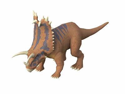 Realistic Triceratops Dinosaur Toy Figure With Brown Blue Striped Body Spiked Frill And Horns 3d model