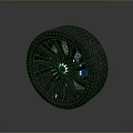 Car Tire Featuring Black Spoke Alloy Wheel And Radial Tread Design