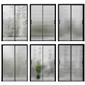 Various Design Sliding Doors With Frosted Textured Patterned Glass And Black Frames