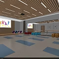 Spacious Fitness Studio With Blue Yoga Mats Colorful Exercise Balls And Sports Figure Murals