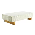 Rectangular Dining Table With White And Beige Striped Top And Wooden Legs