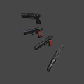 Modern Multiple Pistols With Black And Red Components And Long Barrels Design 3d model