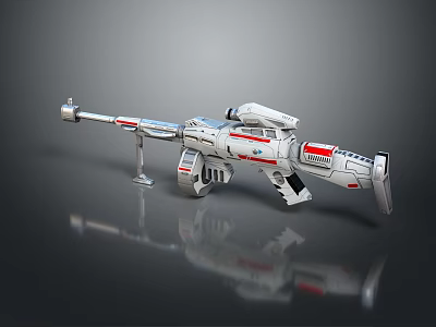 Futuristic Sci-Fi Weapon with White Red Mechanical Design and Reflective Surface 3d model
