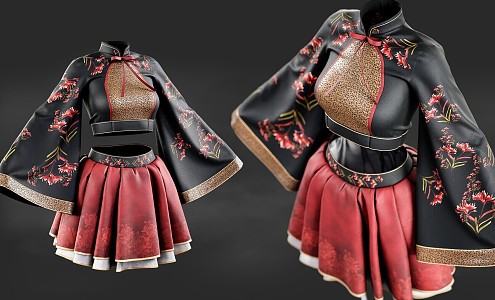 Ancient Kimono Hanfu Skirt 3d model