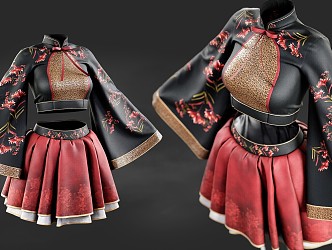 Ancient Kimono Hanfu Skirt 3d model