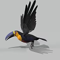 Flying Toucan With Colorful Beak Vibrant Yellow Throat And Black Wings In 3D Render