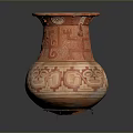 Traditional Hand Carved Ceramic Sculpture Vase With Intricate Orange And White Patterns