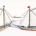 Two Traditional Sailboats With White Sails Red Flags And Wooden Masts