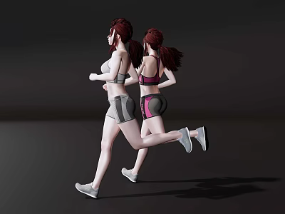Two Women Running In Athletic Outfits With Dynamic Motion On Dark Background 3d model