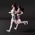 Two Women Running In Athletic Outfits With Dynamic Motion On Dark Background