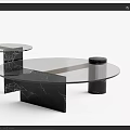 Modern Coffee Table with Glass Top Black and White Marble Base and Metal Accents