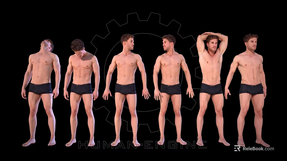 Multiple Male 3D Figures Showing Different Standing Poses From Various Angles 3d model