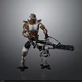 Futuristic Large Weapon Held by Armored Character in Orange White Armor