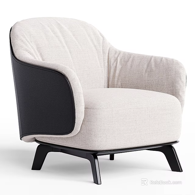 Comfortable Single Sofa With Light Beige Fabric Black Armrests And Modern Design 3d model