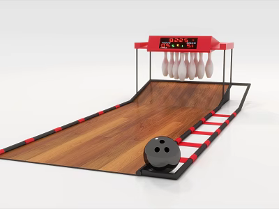 Mini Bowling Play Equipment With Wooden Lane Red Frame And Electronic Scoreboard 3d model