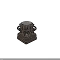 Intricate Stone Sculpture Featuring Elephant Carvings On Drum Shaped Base With Decorative Patterns