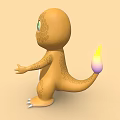 Cute Reptile Cartoon Character With Orange Body White Belly Green Eyes And Flame On Tail