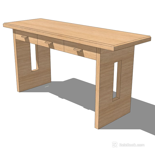 Simple Wooden Desk With Rectangular Tabletop Drawers And Open Leg Design 3d model 