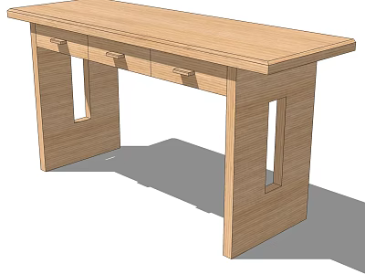 Simple Wooden Desk With Rectangular Tabletop Drawers And Open Leg Design 3d model