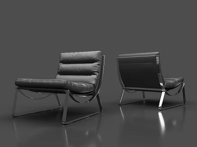 Modern Black Leather Single Sofa With Metal Frame And Comfortable Backrest Design 3d model
