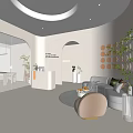 Minimalist Beauty Hair Salon Interior Featuring Beige Arches Reception Desk Sofa And Green Plants