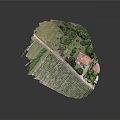 Scenic Rural Landscape With Vineyard Fields Farmhouse Green Trees And Country Path