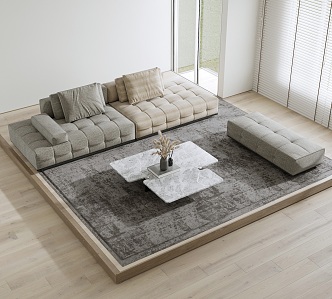 Lema sofa coffee table fabric two-person sofa stool shaped coffee table pile carpet decoration 3d model