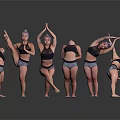 Women Dancing in Dynamic Poses Wearing Activewear on Dark Reflective Background