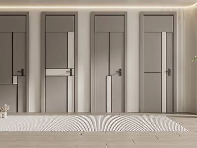 Modern Minimalist Hinged Doors Interior Design With Neutral Color And Four Panel 3d model