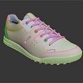 White Casual Lace Up Sneakers With Breathable Holes And Yellow Accent