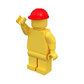 Yellow Building Block Figure Wearing Red Hard Hat Holding a Block