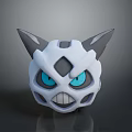 Game Character Head 3D Model With White Mask Design Gray Ears Blue Eyes And Teeth